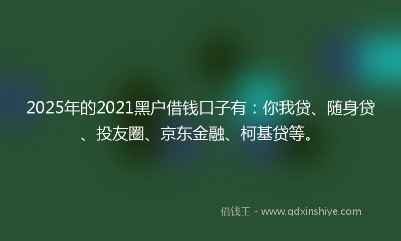 2025年的2021黑户借钱口子有：你我贷、随身贷、投友圈、京东金融、柯基贷等。