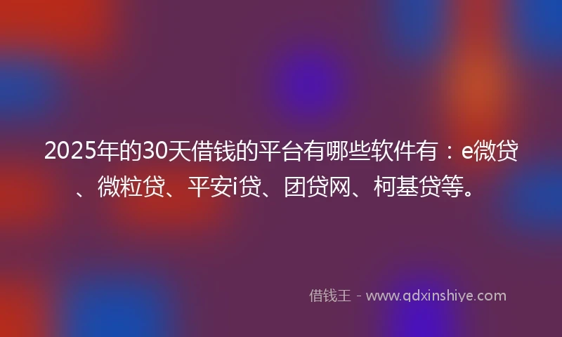 2025年的30天借钱的平台有哪些软件有：e微贷、微粒贷、平安i贷、团贷网、柯基贷等。