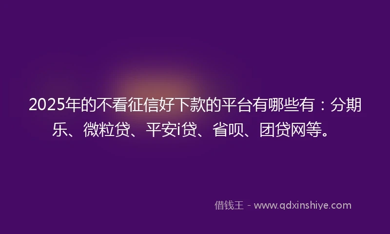 2025年的不看征信好下款的平台有哪些有：分期乐、微粒贷、平安i贷、省呗、团贷网等。
