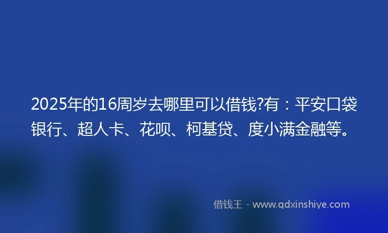 2025年的16周岁去哪里可以借钱?有：平安口袋银行、超人卡、花呗、柯基贷、度小满金融等。