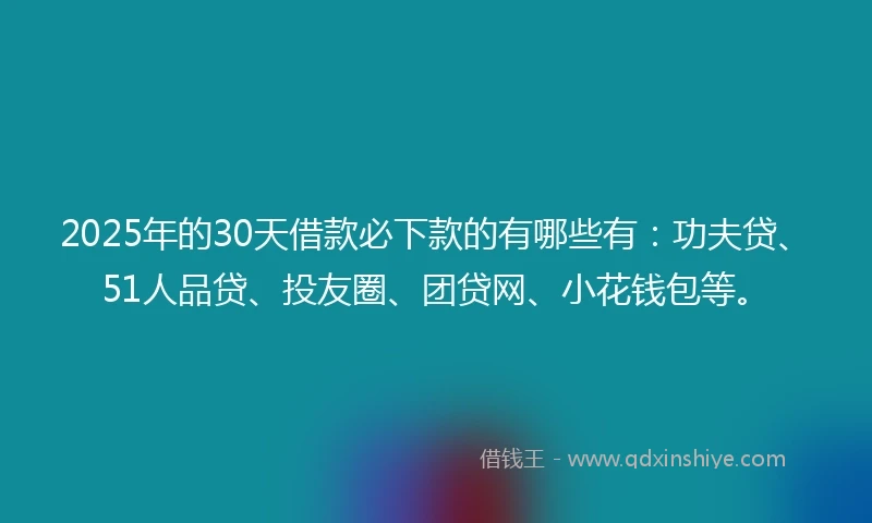 2025年的30天借款必下款的有哪些有：功夫贷、51人品贷、投友圈、团贷网、小花钱包等。