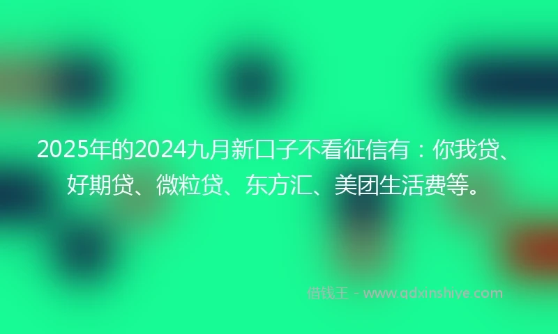 2025年的2024九月新口子不看征信有：你我贷、好期贷、微粒贷、东方汇、美团生活费等。