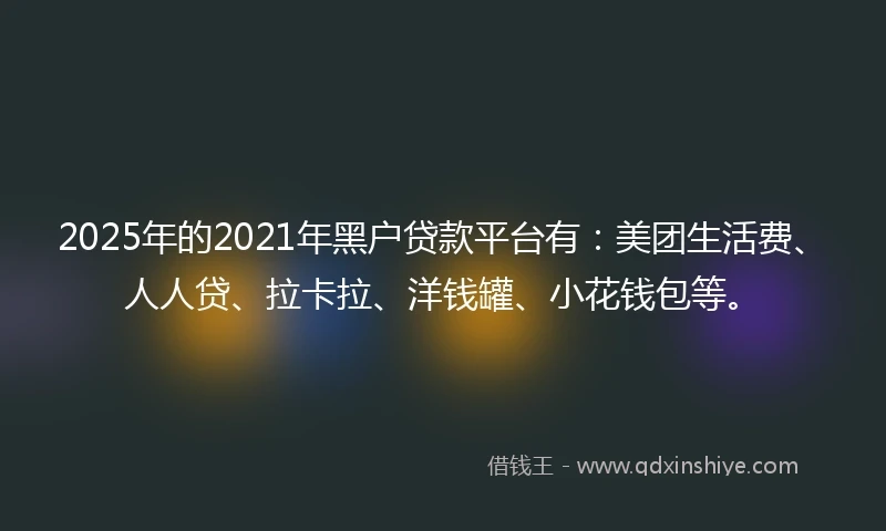 2025年的2021年黑户贷款平台有：美团生活费、人人贷、拉卡拉、洋钱罐、小花钱包等。