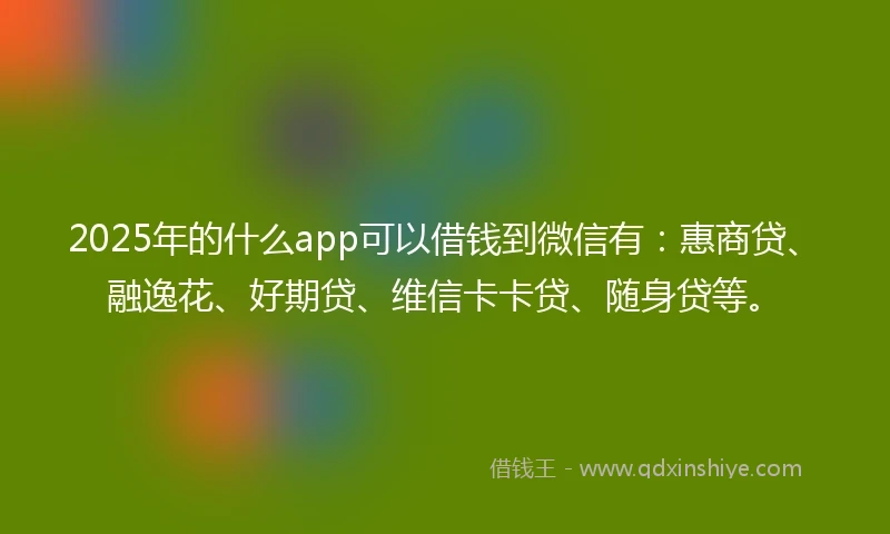 2025年的什么app可以借钱到微信有：惠商贷、融逸花、好期贷、维信卡卡贷、随身贷等。