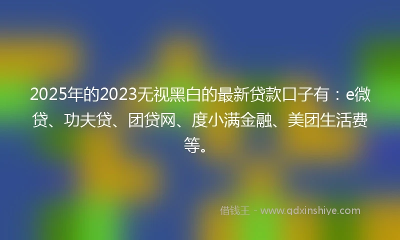 2025年的2023无视黑白的最新贷款口子有：e微贷、功夫贷、团贷网、度小满金融、美团生活费等。