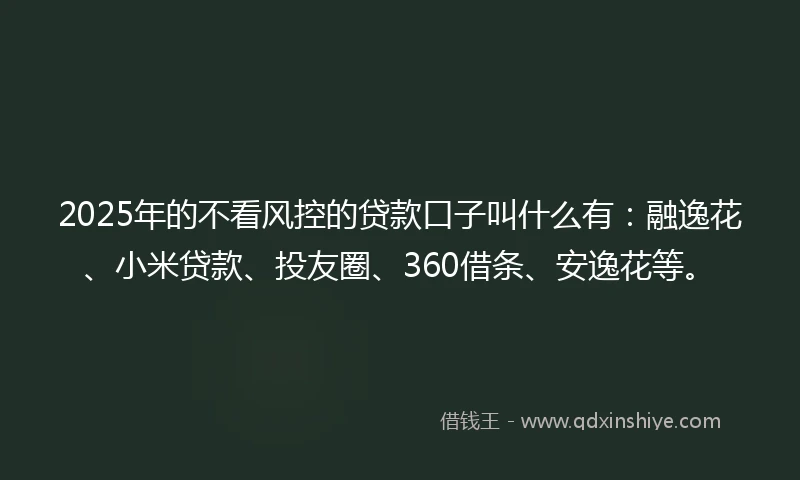 2025年的不看风控的贷款口子叫什么有：融逸花、小米贷款、投友圈、360借条、安逸花等。