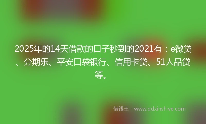 2025年的14天借款的口子秒到的2021有：e微贷、分期乐、平安口袋银行、信用卡贷、51人品贷等。