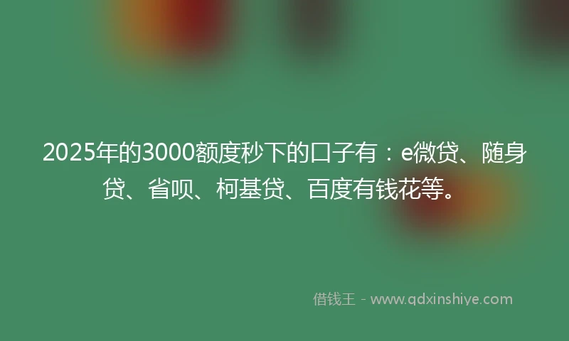 2025年的3000额度秒下的口子有：e微贷、随身贷、省呗、柯基贷、百度有钱花等。