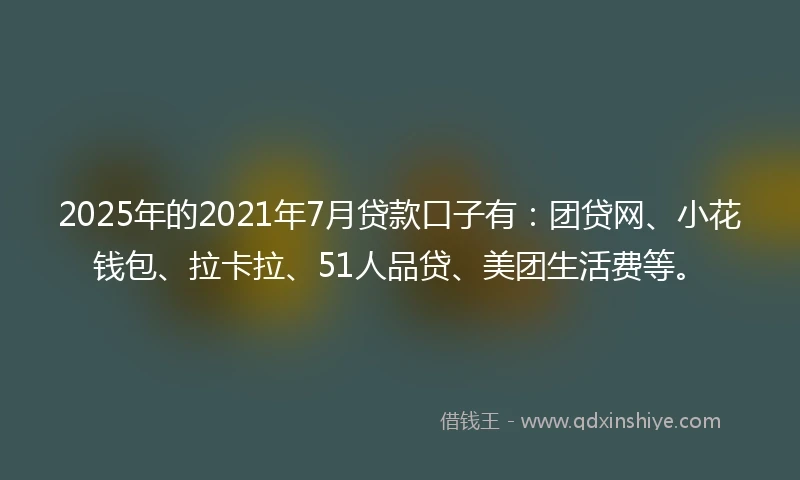 2025年的2021年7月贷款口子有：团贷网、小花钱包、拉卡拉、51人品贷、美团生活费等。