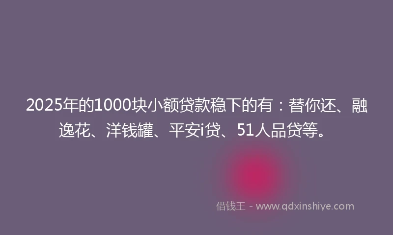 2025年的1000块小额贷款稳下的有：替你还、融逸花、洋钱罐、平安i贷、51人品贷等。