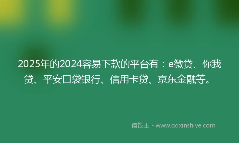 2025年的2024容易下款的平台有：e微贷、你我贷、平安口袋银行、信用卡贷、京东金融等。