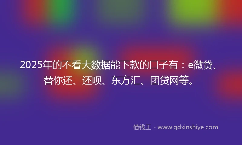 2025年的不看大数据能下款的口子有：e微贷、替你还、还呗、东方汇、团贷网等。