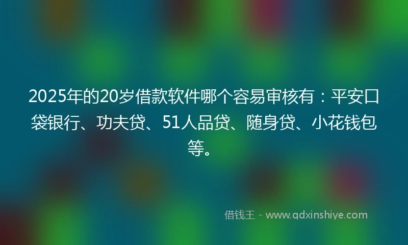 2025年的20岁借款软件哪个容易审核有:平安口袋银行、功夫贷、51人品贷、随身贷、小花钱包等。