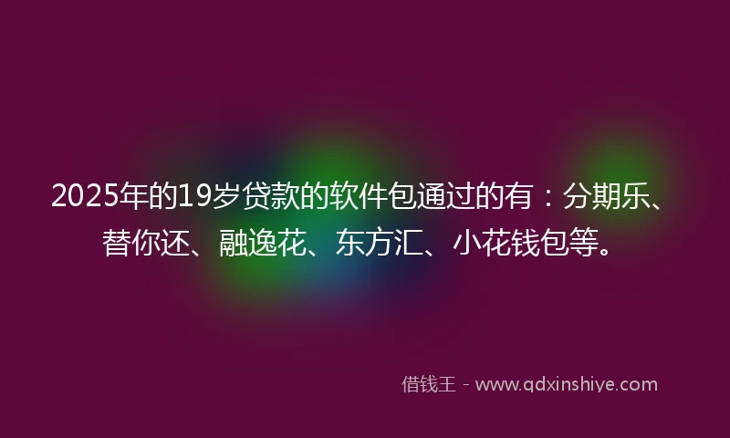 2025年的19岁贷款的软件包通过的有：分期乐、替你还、融逸花、东方汇、小花钱包等。