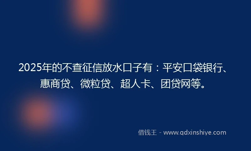 2025年的不查征信放水口子有：平安口袋银行、惠商贷、微粒贷、超人卡、团贷网等。