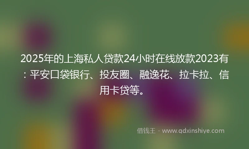 2025年的上海私人贷款24小时在线放款2023有：平安口袋银行、投友圈、融逸花、拉卡拉、信用卡贷等。