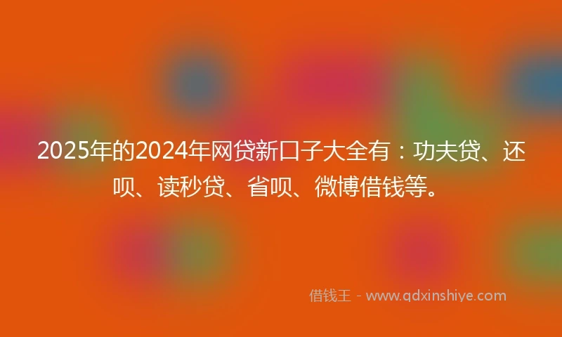 2025年的2024年网贷新口子大全有：功夫贷、还呗、读秒贷、省呗、微博借钱等。