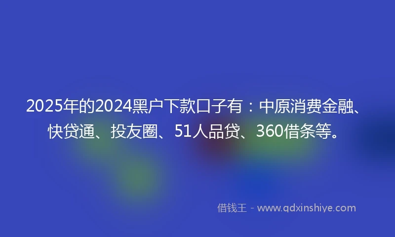 2025年的2024黑户下款口子有：中原消费金融、快贷通、投友圈、51人品贷、360借条等。