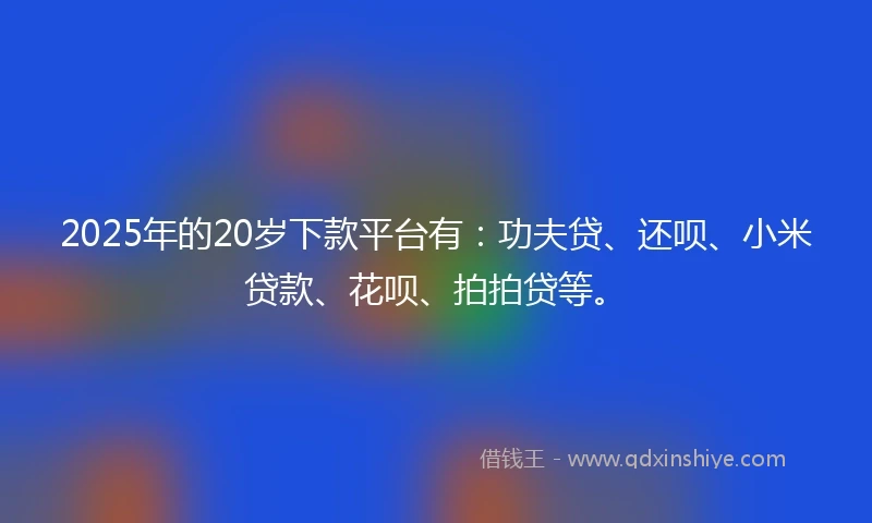 2025年的20岁下款平台有：功夫贷、还呗、小米贷款、花呗、拍拍贷等。