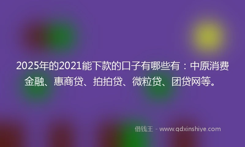 2025年的2021能下款的口子有哪些有：中原消费金融、惠商贷、拍拍贷、微粒贷、团贷网等。