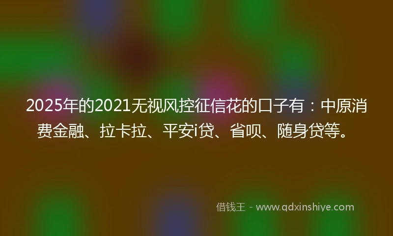 2025年的2021无视风控征信花的口子有：中原消费金融、拉卡拉、平安i贷、省呗、随身贷等。