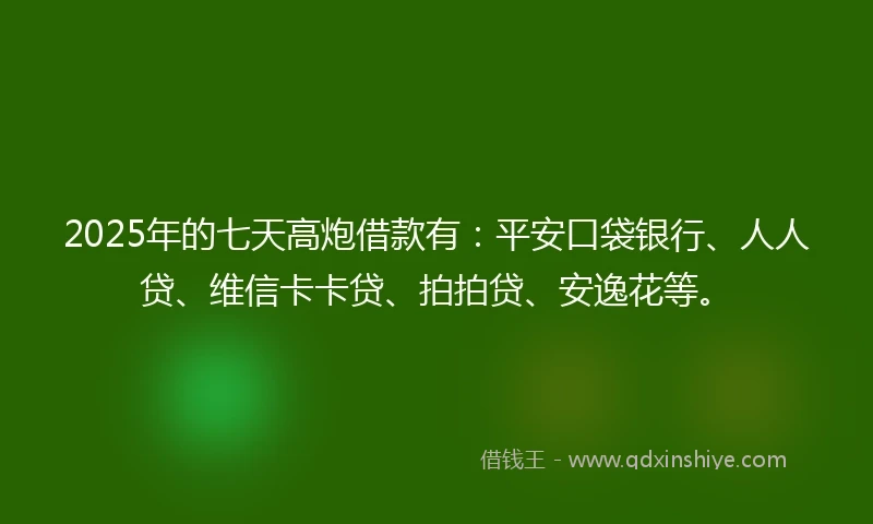 2025年的七天高炮借款有：平安口袋银行、人人贷、维信卡卡贷、拍拍贷、安逸花等。