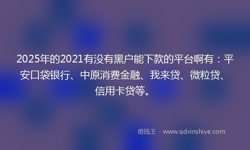2025年的2021有没有黑户能下款的平台啊有：平安口袋银行、中原消费金融、我来贷、微粒贷、信用卡贷等。