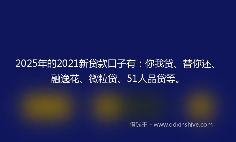 2025年的2021新贷款口子有：你我贷、替你还、融逸花、微粒贷、51人品贷等。
