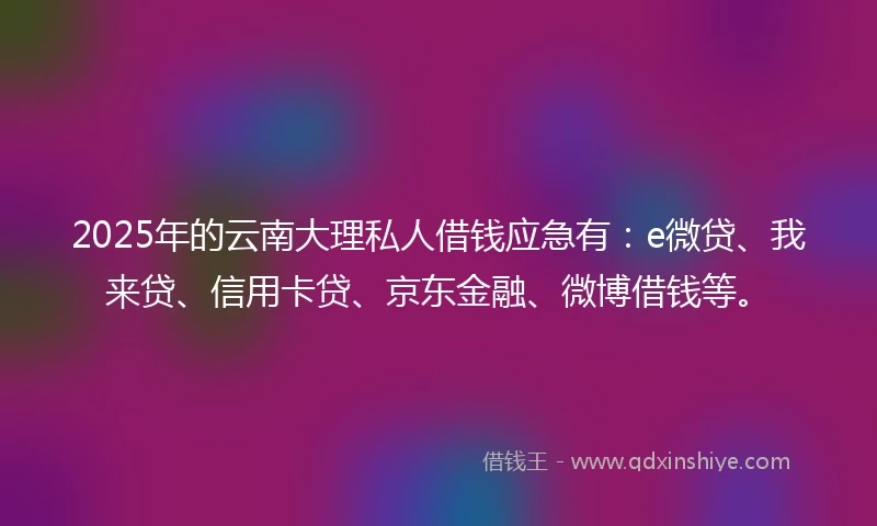 2025年的云南大理私人借钱应急有：e微贷、我来贷、信用卡贷、京东金融、微博借钱等。