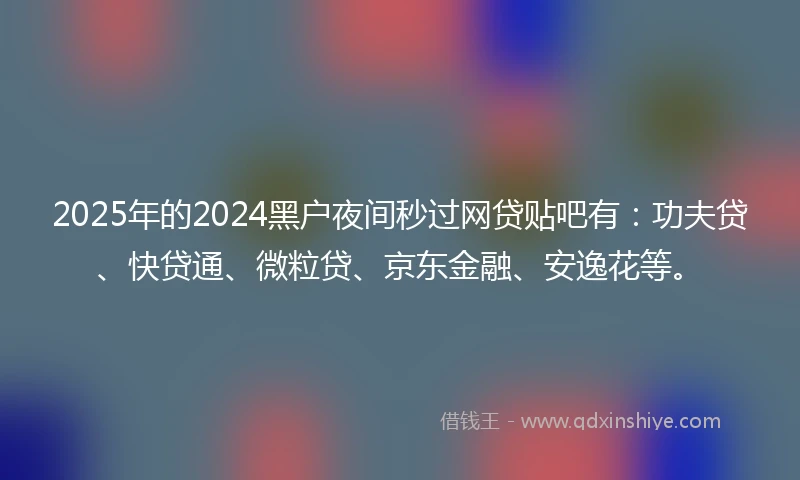2025年的2024黑户夜间秒过网贷贴吧有：功夫贷、快贷通、微粒贷、京东金融、安逸花等。
