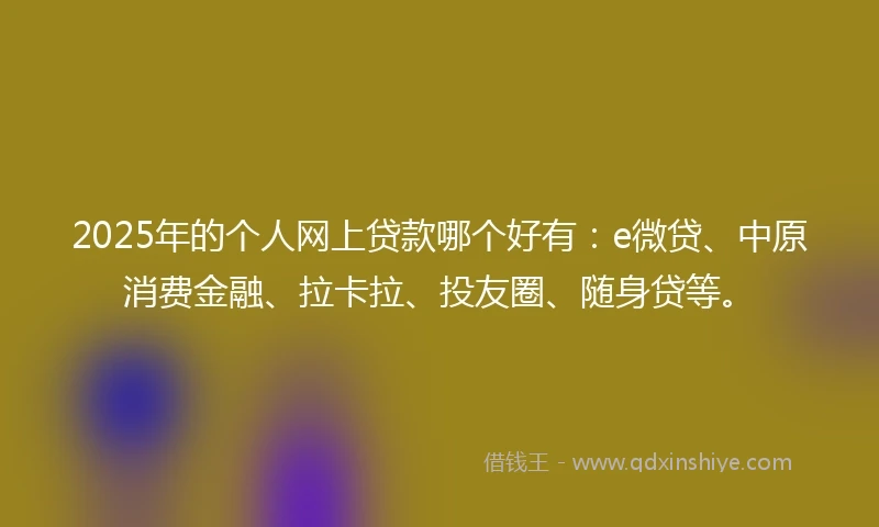 2025年的个人网上贷款哪个好有：e微贷、中原消费金融、拉卡拉、投友圈、随身贷等。
