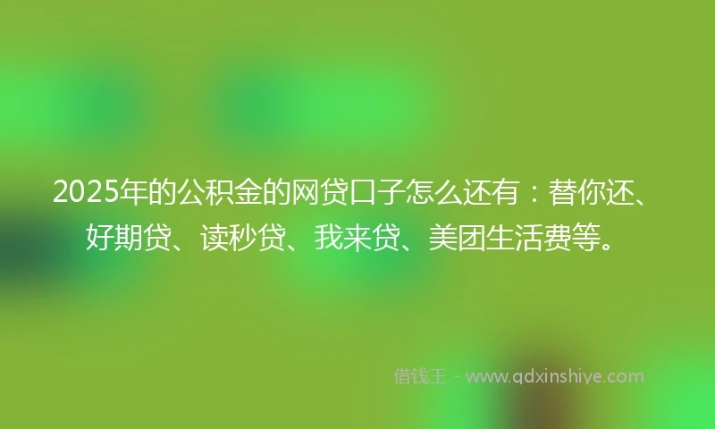 2025年的公积金的网贷口子怎么还有：替你还、好期贷、读秒贷、我来贷、美团生活费等。