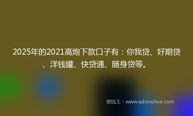 2025年的2021高炮下款口子有：你我贷、好期贷、洋钱罐、快贷通、随身贷等。