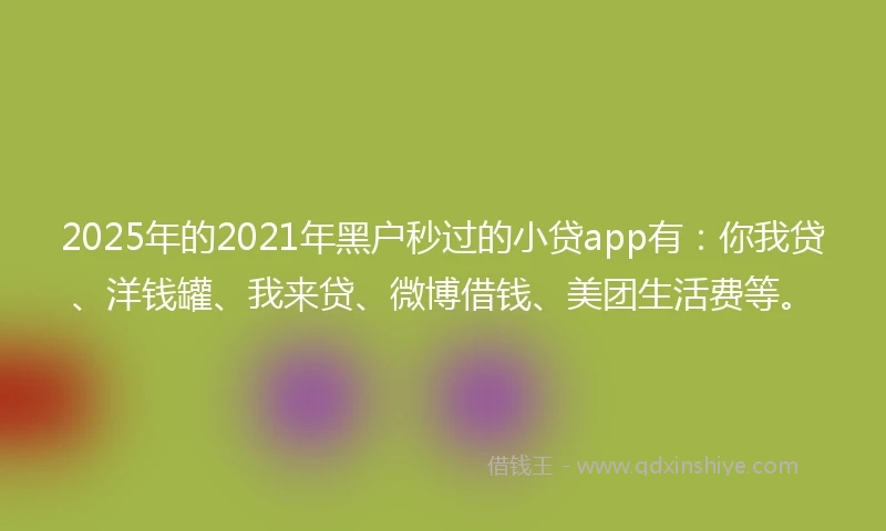 2025年的2021年黑户秒过的小贷app有：你我贷、洋钱罐、我来贷、微博借钱、美团生活费等。