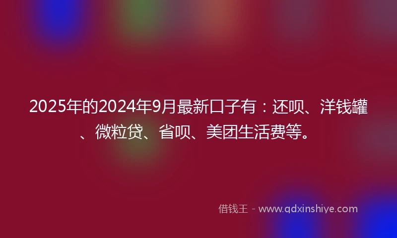 2025年的2024年9月最新口子有：还呗、洋钱罐、微粒贷、省呗、美团生活费等。