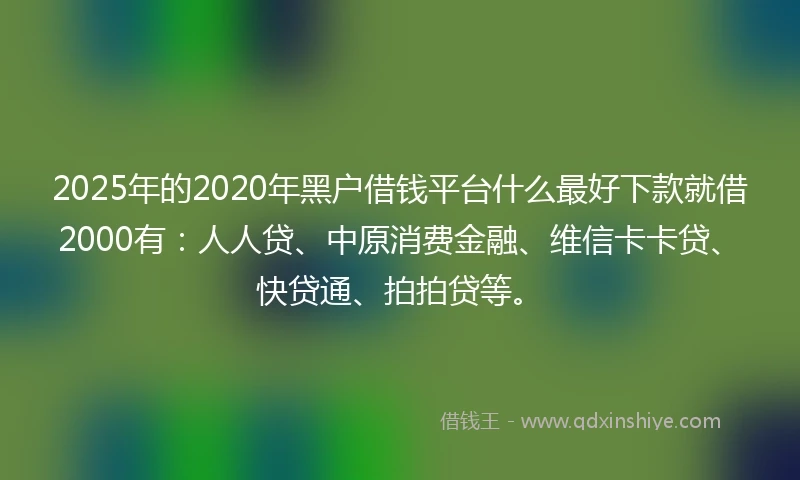 2025年的2020年黑户借钱平台什么最好下款就借2000有：人人贷、中原消费金融、维信卡卡贷、快贷通、拍拍贷等。