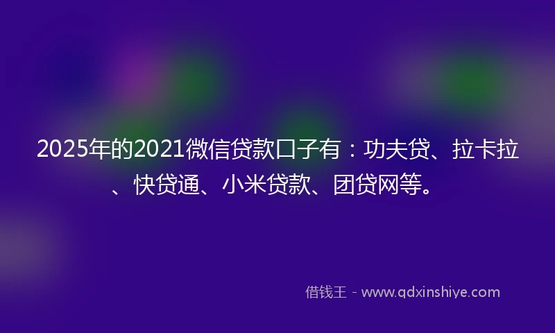 2025年的2021微信贷款口子有：功夫贷、拉卡拉、快贷通、小米贷款、团贷网等。