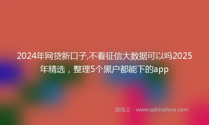 2024年网贷新口子,不看征信大数据可以吗2025年精选，整理5个黑户都能下的app