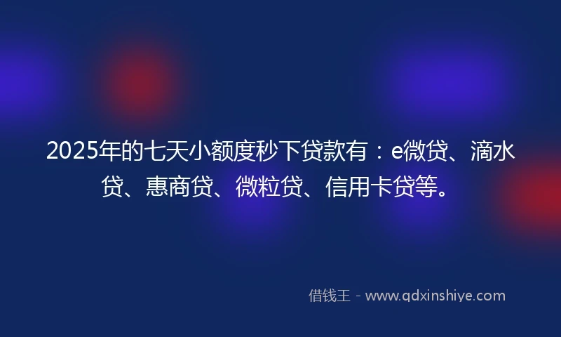 2025年的七天小额度秒下贷款有：e微贷、滴水贷、惠商贷、微粒贷、信用卡贷等。