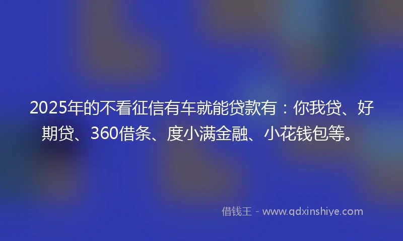 2025年的不看征信有车就能贷款有：你我贷、好期贷、360借条、度小满金融、小花钱包等。