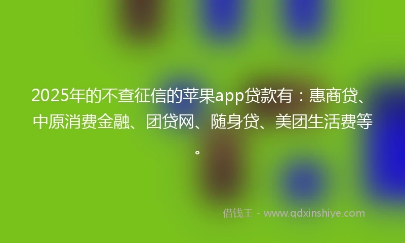 2025年的不查征信的苹果app贷款有：惠商贷、中原消费金融、团贷网、随身贷、美团生活费等。