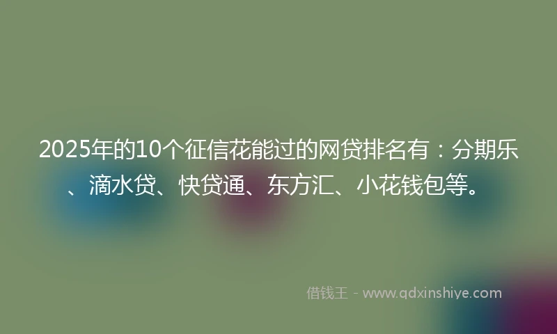 2025年的10个征信花能过的网贷排名有：分期乐、滴水贷、快贷通、东方汇、小花钱包等。