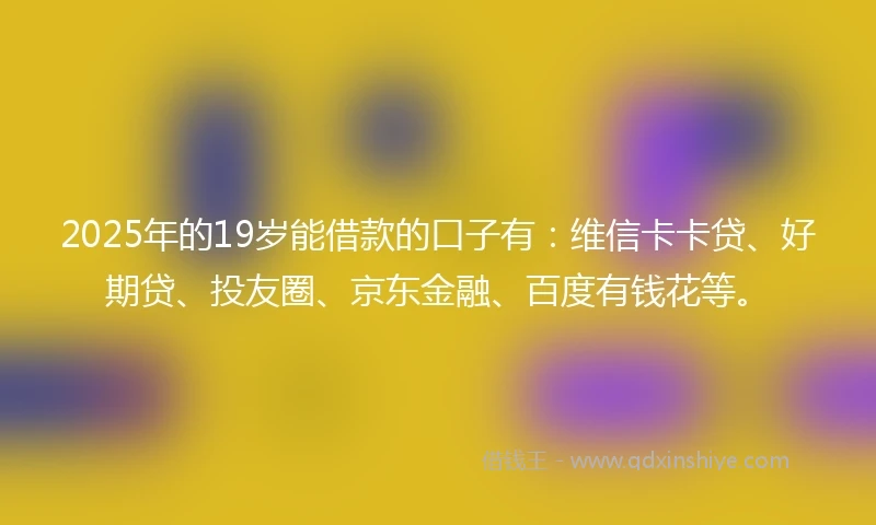 2025年的19岁能借款的口子有：维信卡卡贷、好期贷、投友圈、京东金融、百度有钱花等。