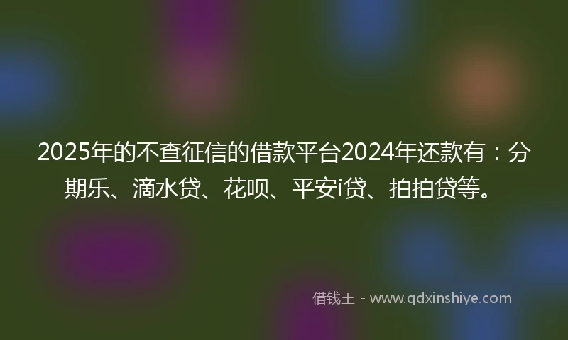 2025年的不查征信的借款平台2024年还款有：分期乐、滴水贷、花呗、平安i贷、拍拍贷等。