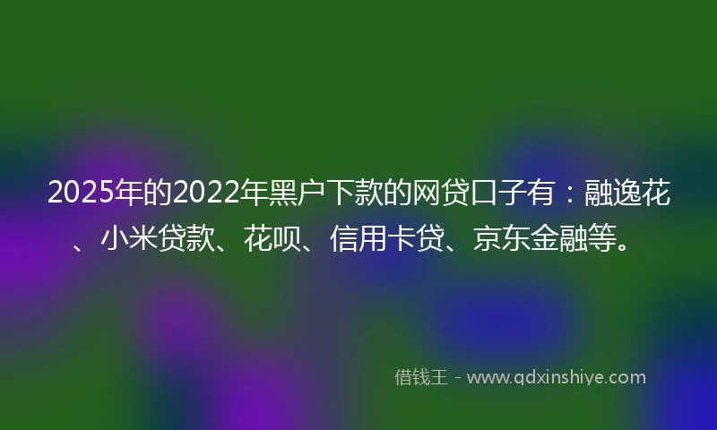 2025年的2022年黑户下款的网贷口子有：融逸花、小米贷款、花呗、信用卡贷、京东金融等。