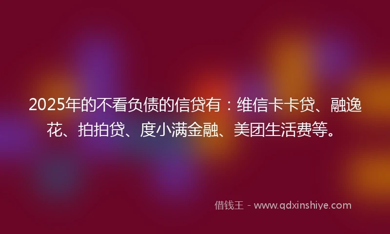 2025年的不看负债的信贷有：维信卡卡贷、融逸花、拍拍贷、度小满金融、美团生活费等。