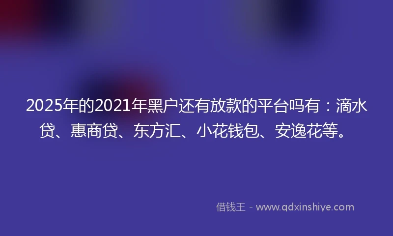 2025年的2021年黑户还有放款的平台吗有：滴水贷、惠商贷、东方汇、小花钱包、安逸花等。