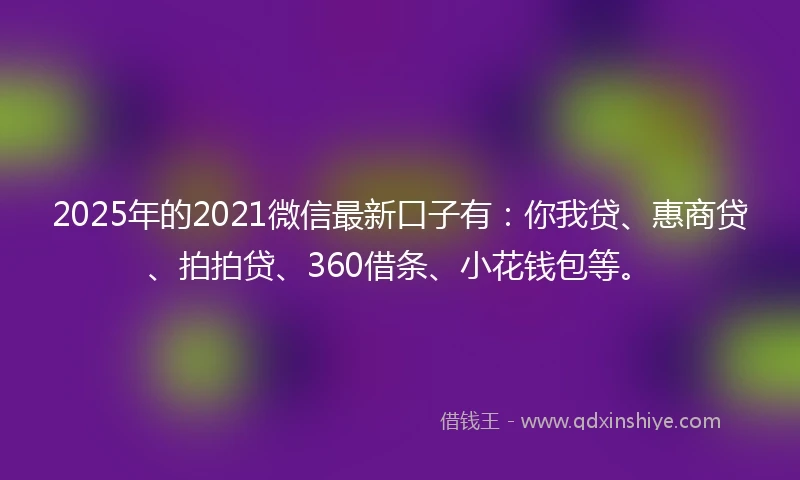 2025年的2021微信最新口子有：你我贷、惠商贷、拍拍贷、360借条、小花钱包等。