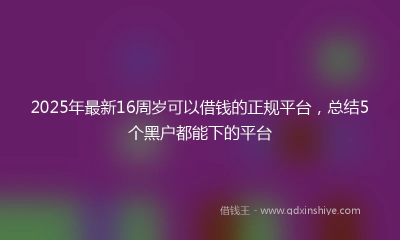 2025年最新16周岁可以借钱的正规平台，总结5个黑户都能下的平台