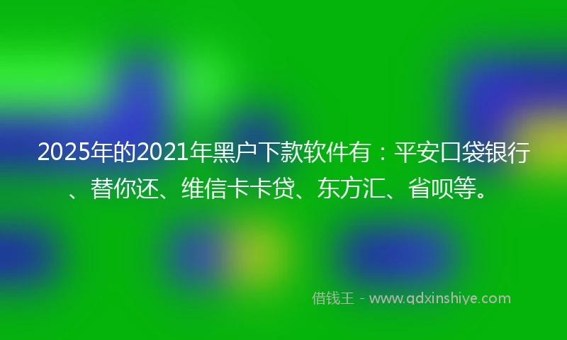 2025年的2021年黑户下款软件有：平安口袋银行、替你还、维信卡卡贷、东方汇、省呗等。